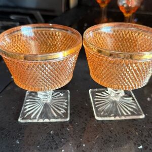Anchor Hocking Amber Textured Glass Goblets